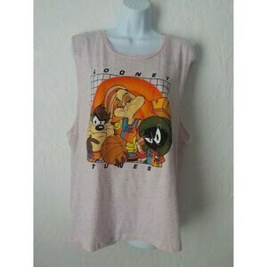Space Jam Pink Tank Top Teens XXL (19) Sleeveless Looney Tunes Loose Cartoons